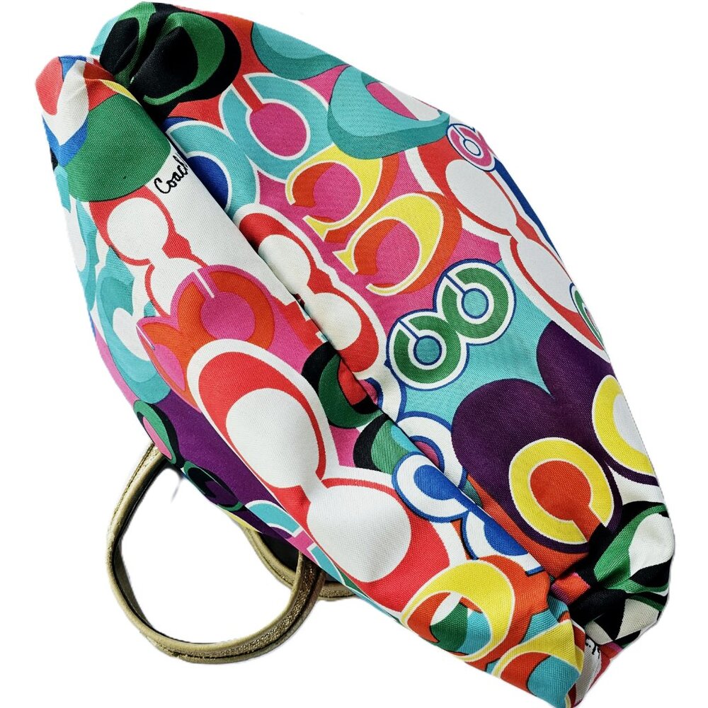 Coach Poppy Rare Vintage Bright Multicolor Gold Accents Purse Tote Style #F20080 - Picture 16 of 16